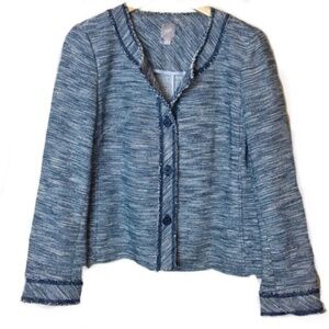 J. Jill Jacket Tweed 3/4  Blazer 3X Raw Hem Blue W/ Pockets EUC- SOLD 12/23